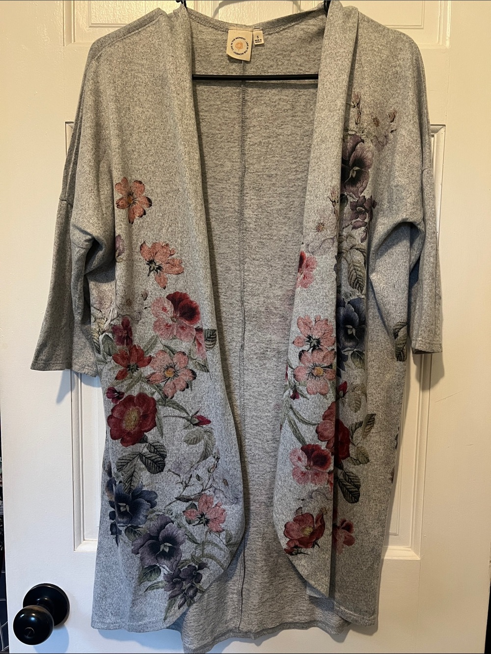 Light Gray Floral Open-Front Women's Cardigan